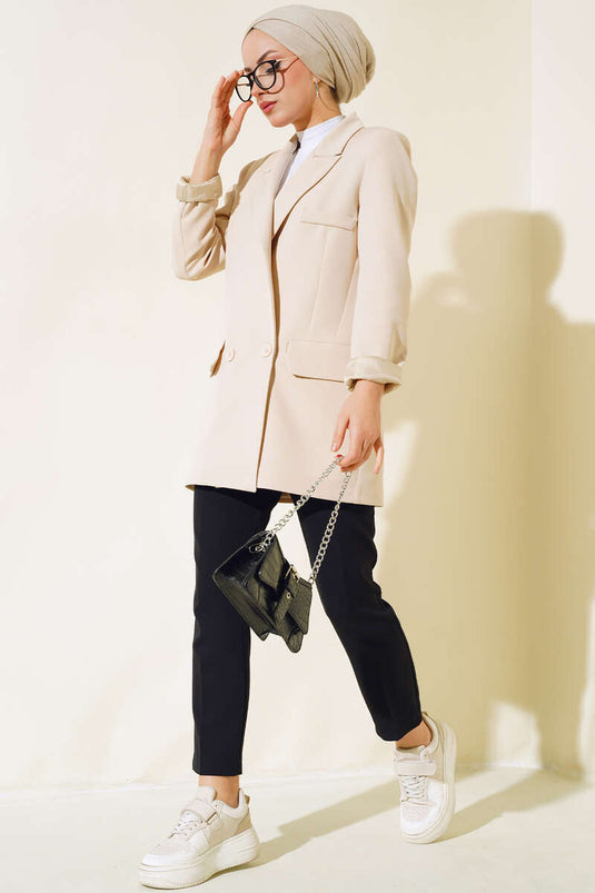 Chaqueta Blazer Abotonada Beige