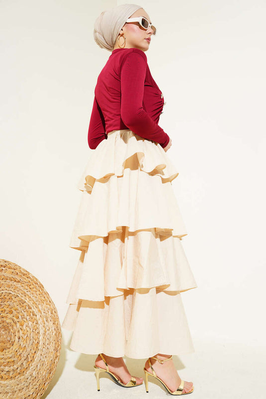 Buttoned Pleated Sandy Blouse Claret Red