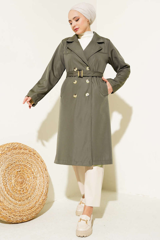 Buttoned Pocket Trench Coat Khaki