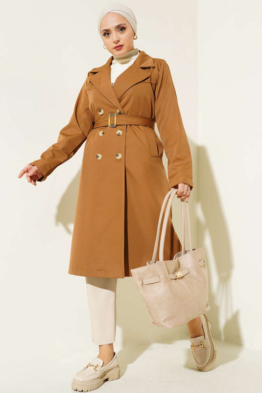 Buttoned Pocket Trench Coat Tan