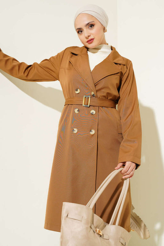 Buttoned Pocket Trench Coat Tan