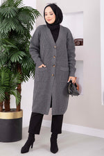 Gilet Long En Tricot À Poches Boutonnées Anthracite