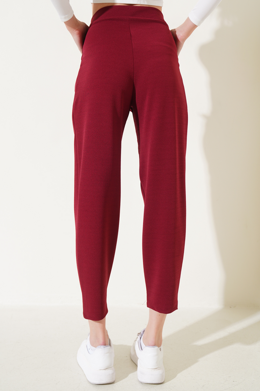 Buttoned Skinny Leg Trousers Burgundy