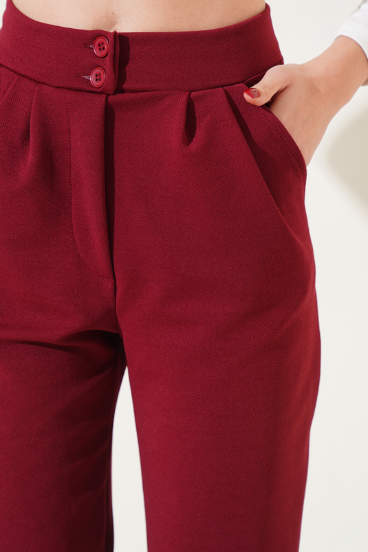 Buttoned Skinny Leg Trousers Burgundy