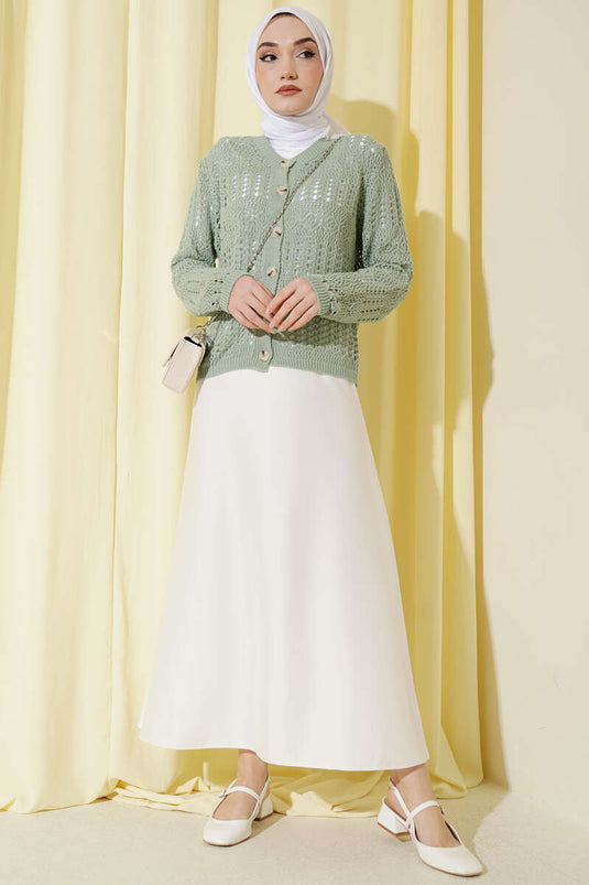 Cardigan court ajouré à motifs avec boutons, couleur menthe