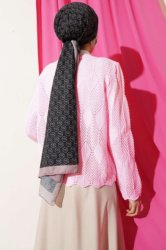 Cardigan corto traforato in maglia con bottoni, rosa