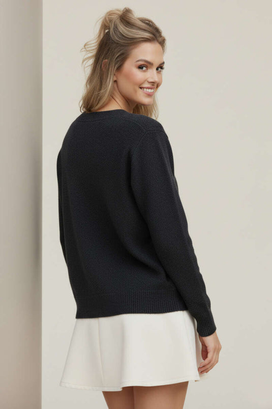 Buttoned, Dropped Shoulder, Fluffy Knit Cardigan, Smoke Grey