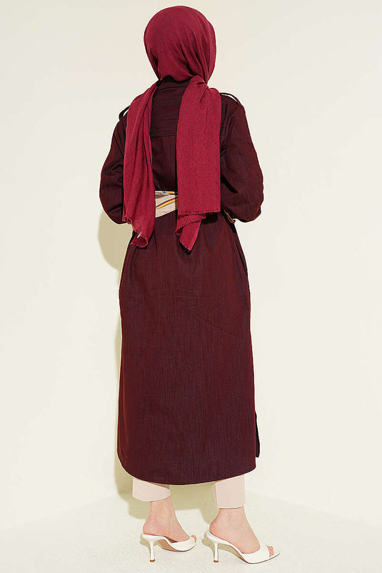 Tunica lunga bordeaux con foulard e bottoni
