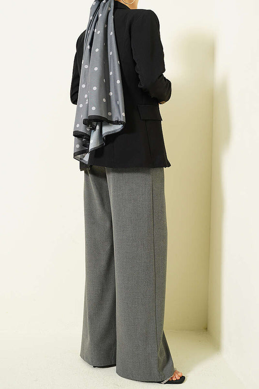Pantaloni in tessuto con bottoni e gamba larga, colore fumo