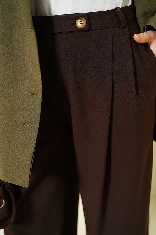 Broek met wijde pijpen en knopen, bruin