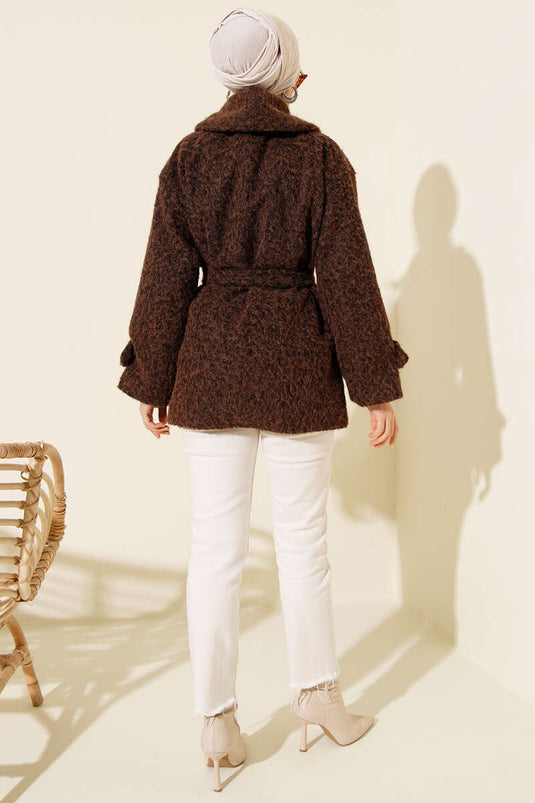 Chaqueta de fieltro con cuello camisero abotonado, color café