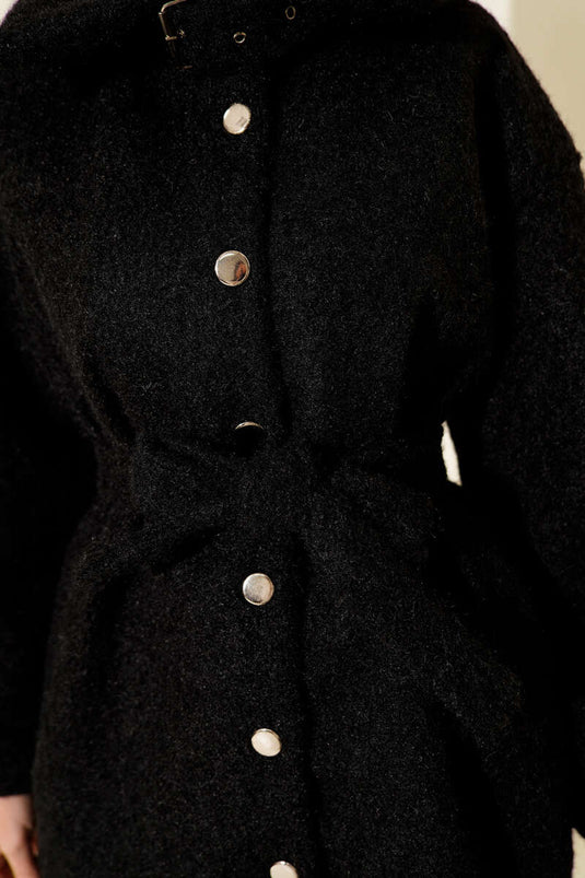 Chaqueta de fieltro con cuello camisero abotonado, color negro