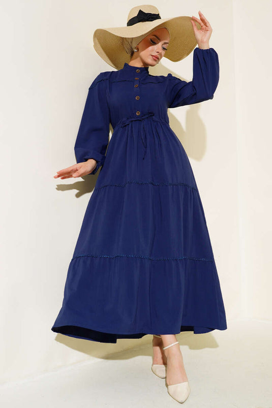 Robe Lacée Boutonnée Bleu Marine