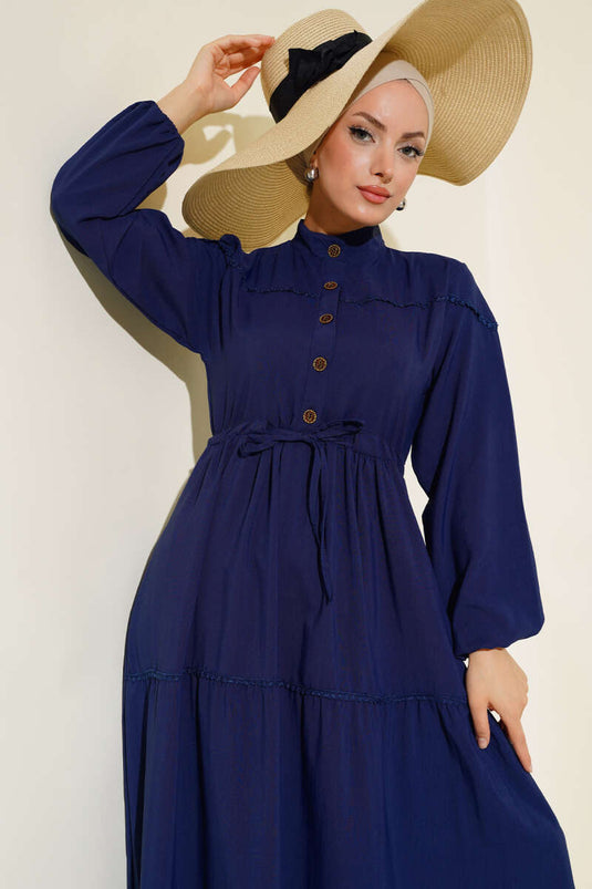 Robe Lacée Boutonnée Bleu Marine