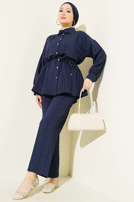 Zweiteiliges Set mit Knöpfen und Kordelzug, Marineblau
