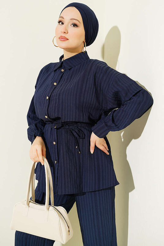Zweiteiliges Set mit Knöpfen und Kordelzug, Marineblau