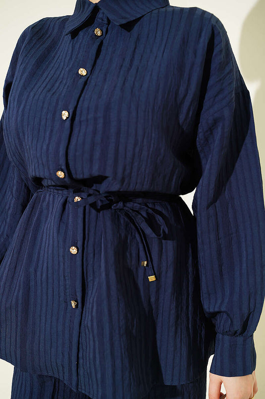 Zweiteiliges Set mit Knöpfen und Kordelzug, Marineblau