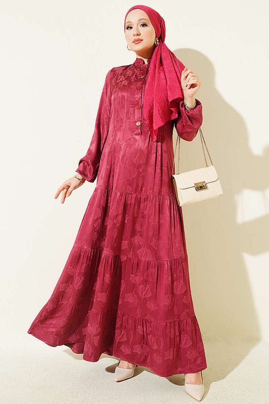 Robe En Soie Satinée Boutonnée Bordeaux