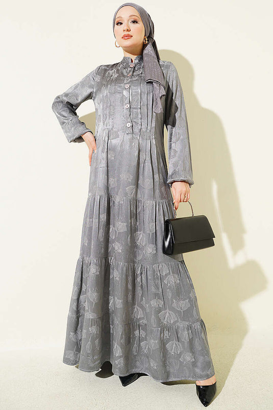 Robe En Soie Satinée À Boutons Gris