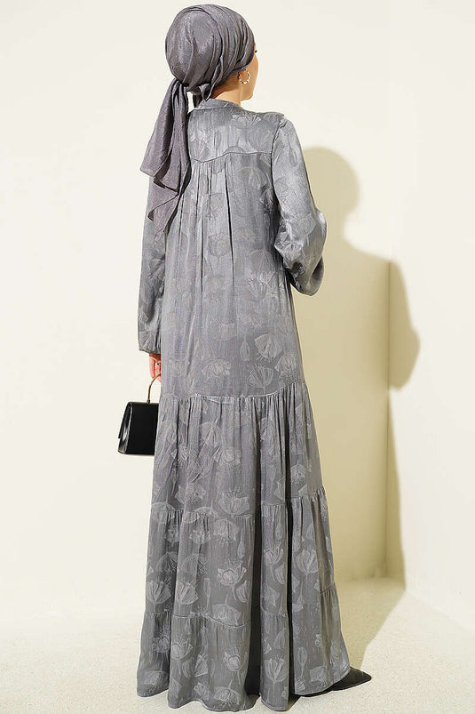 Robe En Soie Satinée À Boutons Gris