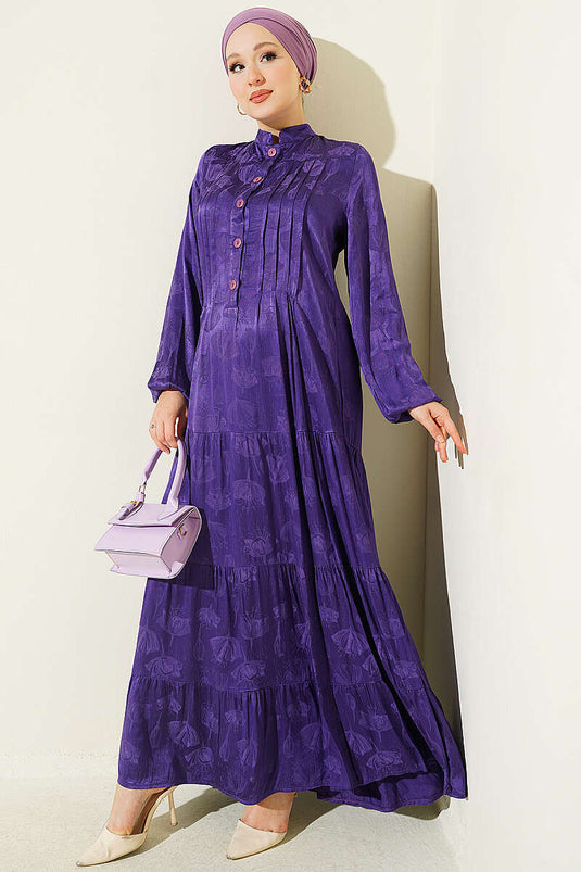 Robe En Soie Satinée Boutonnée Violette