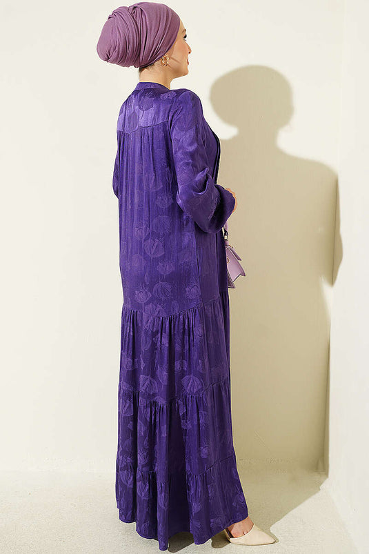 Robe En Soie Satinée Boutonnée Violette