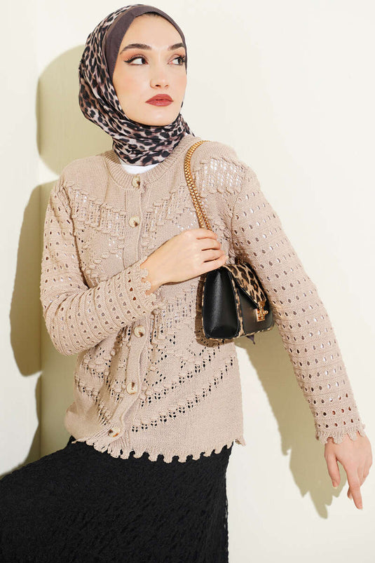 Kurzjacke mit Knöpfen und erhabenen Details, ajourmuster, Farbe Vizon