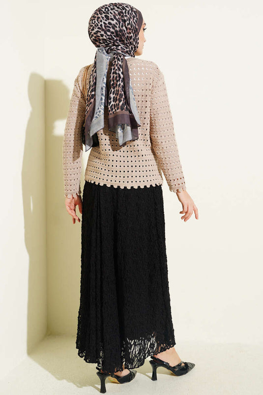 Kurzjacke mit Knöpfen und erhabenen Details, ajourmuster, Farbe Vizon