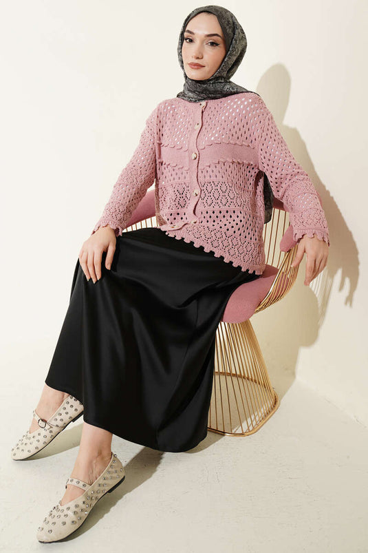 Buttoned Embossed Short Knit Cardigan Rose Dust