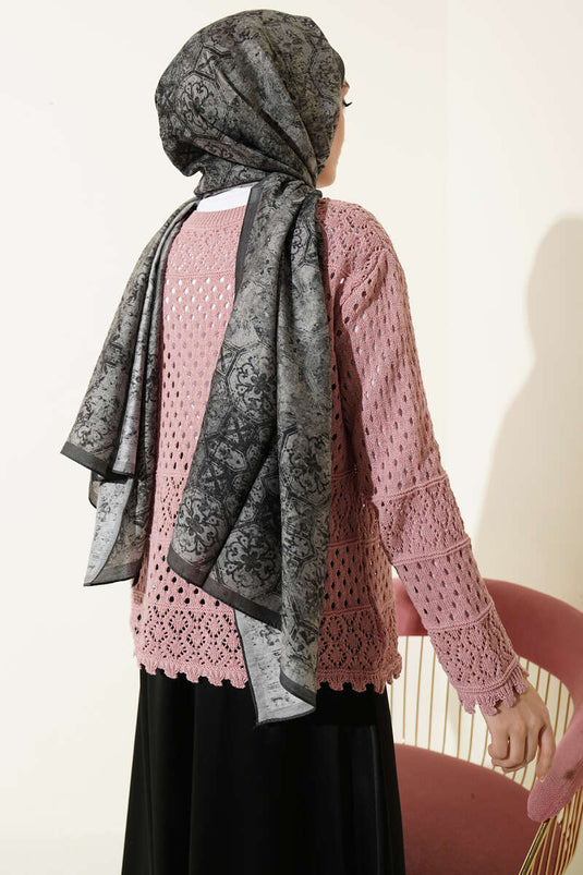 Buttoned Embossed Short Knit Cardigan Rose Dust