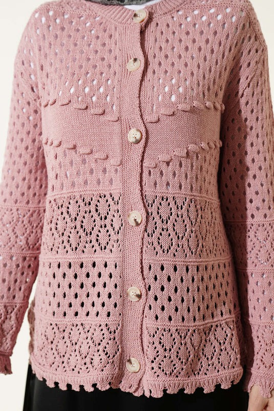 Buttoned Embossed Short Knit Cardigan Rose Dust