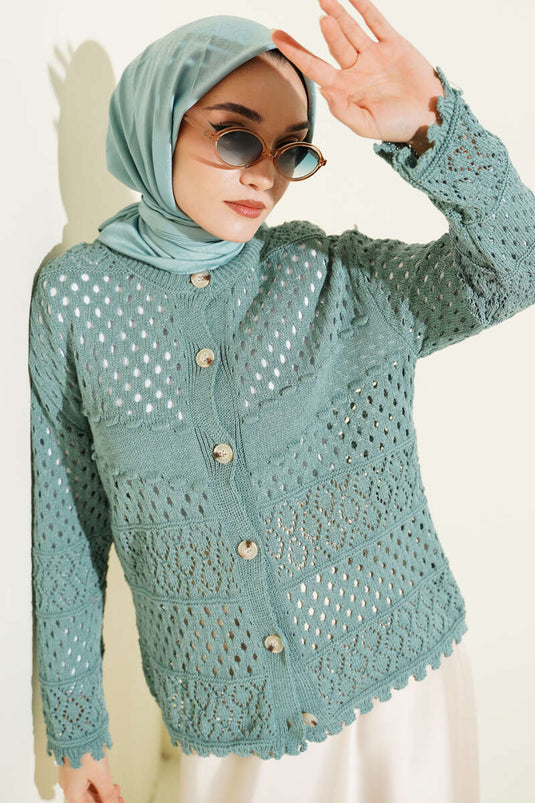 Cardigan court en tricot à boutons et relief, couleur menthe