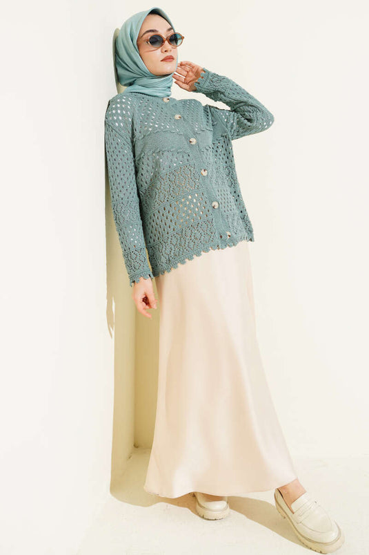 Cardigan court en tricot à boutons et relief, couleur menthe