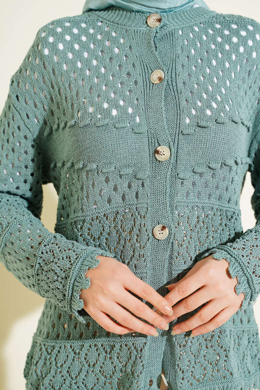 Cardigan court en tricot à boutons et relief, couleur menthe