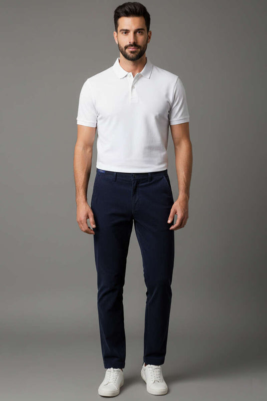 Pantalon homme en velours bleu marine à boutons