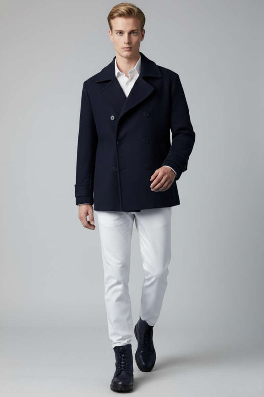 Men's Buttoned Cashmere Jacket, Navy Blue