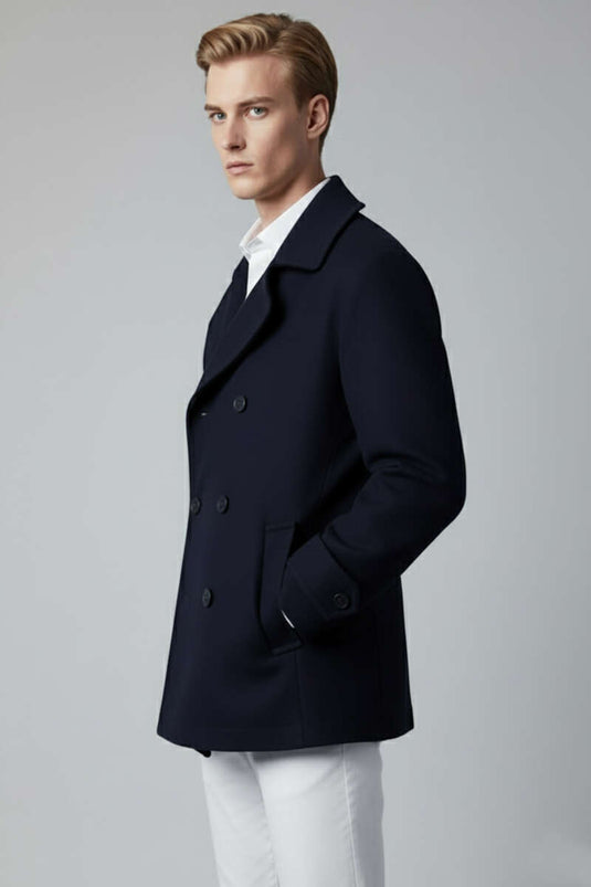 Men's Buttoned Cashmere Jacket, Navy Blue
