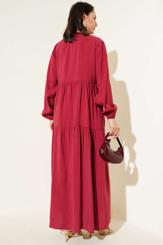 Buttoned Layered Tencel Dress Burgundy