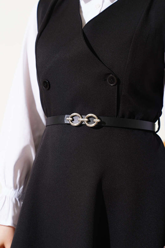 Buttoned Belted Vest Dress Black