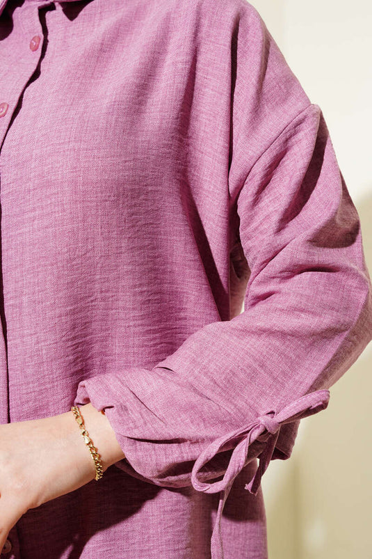 Buttoned Linen Two-Piece Set Rose Dust