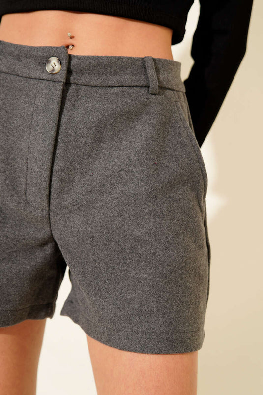 Buttoned Short Cashmere Trousers Grey