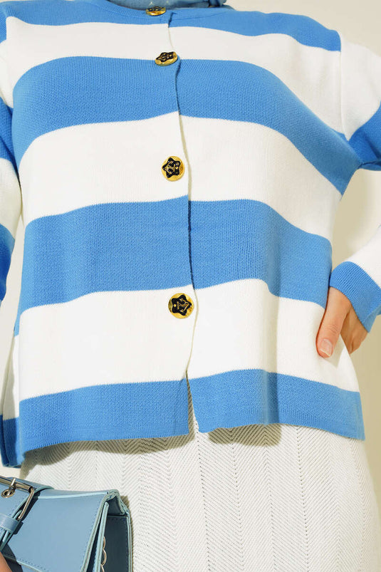 Buttoned Short Knit Cardigan Blue