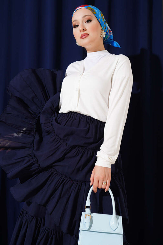 كارديجان قصير من الفيسكوز بأزرار بلون البيج الفاتح