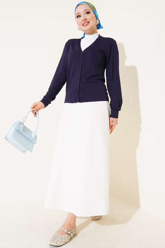 Buttoned Short Viscose Cardigan Navy Blue