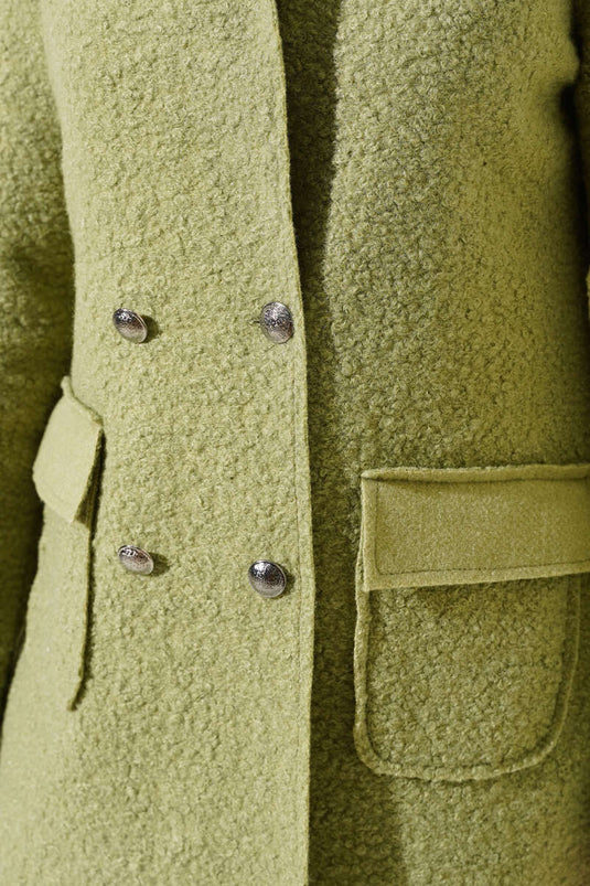 Buttoned Double-Breasted Boucle Jacket Sage Green