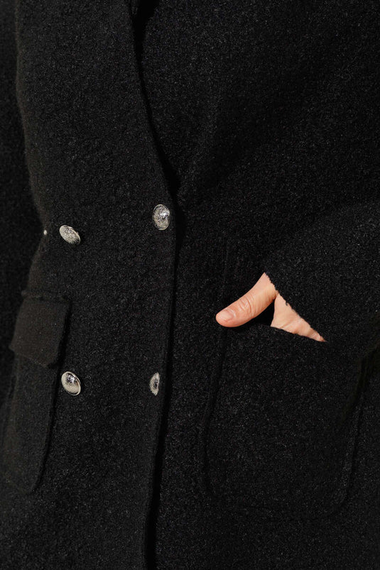 Veste Boucle Boutonnée Col Double Boutonnage Noir