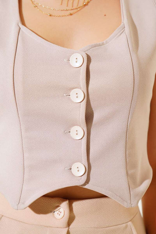 Beige Zweireihige Weste mit Knöpfen