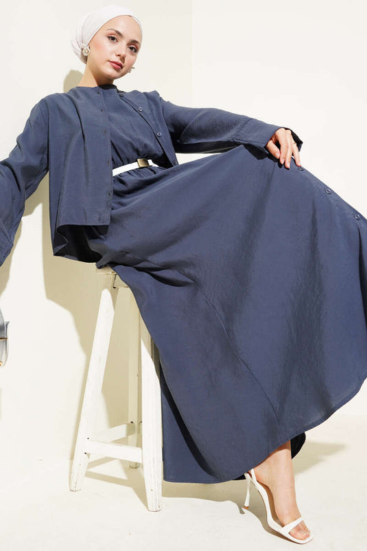 Buttoned Belted Vest Two-Piece Set Slate Gray