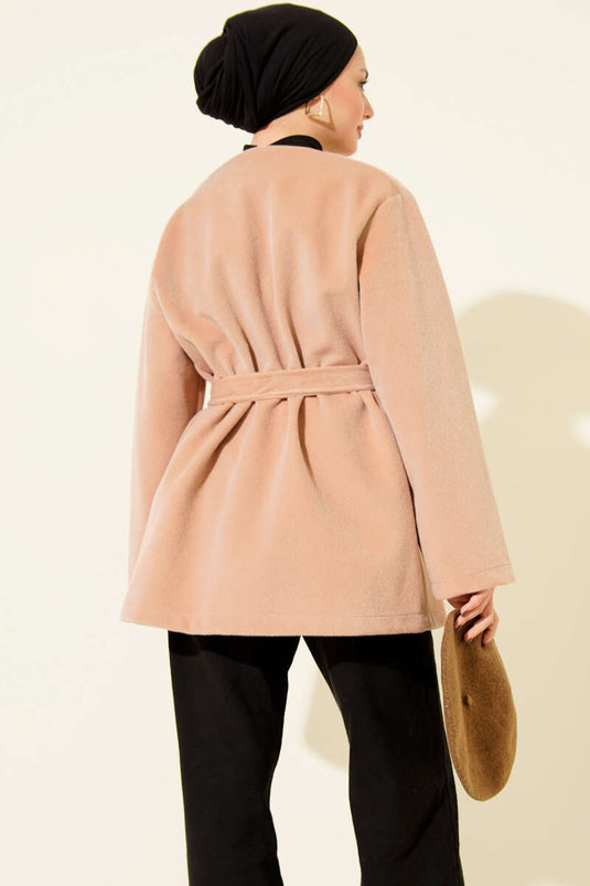 Geknöpfte, gegürtete thailändische Federjacke Latte