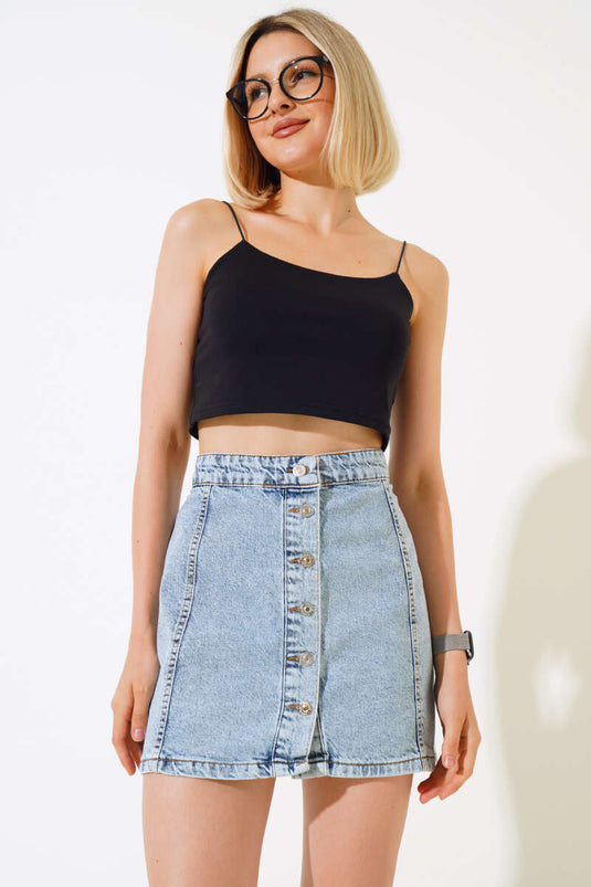 Buttoned Mini Denim Skirt Snow Wash